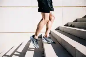 Man walking up stairs