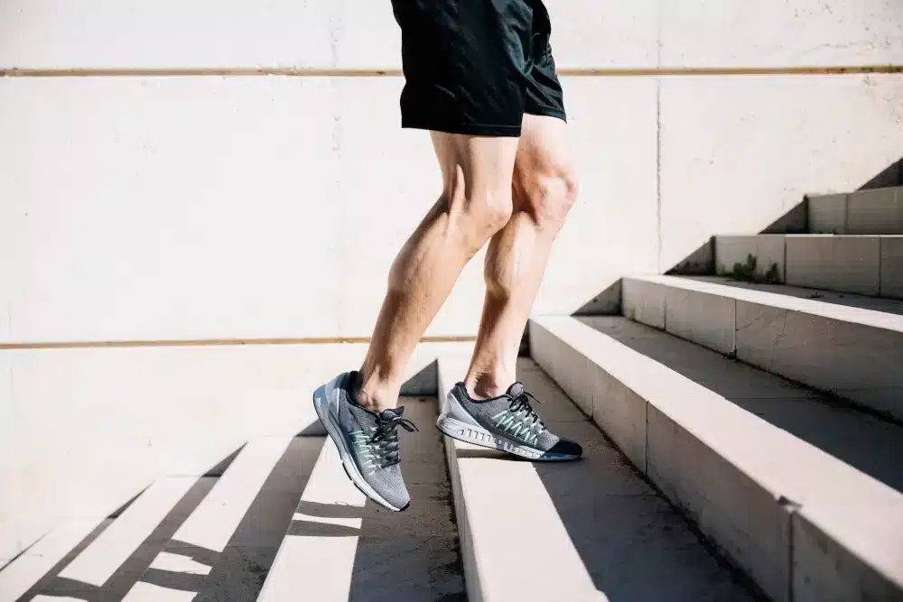 Man walking up stairs